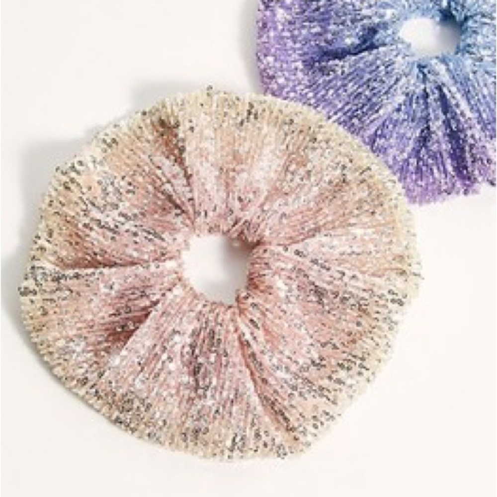 🤎 FP Natural Beige Pink Shine On Super Scrunchie Oversized Sequin Scrunchie